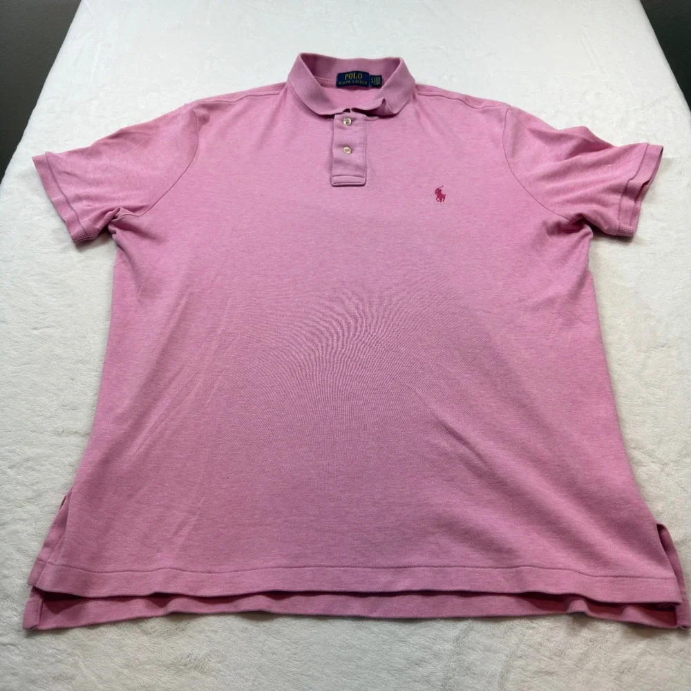 Polo Ralph Lauren Polo Shirt Mens Large Pink Good Heathered Short Sleeve‎ Logo